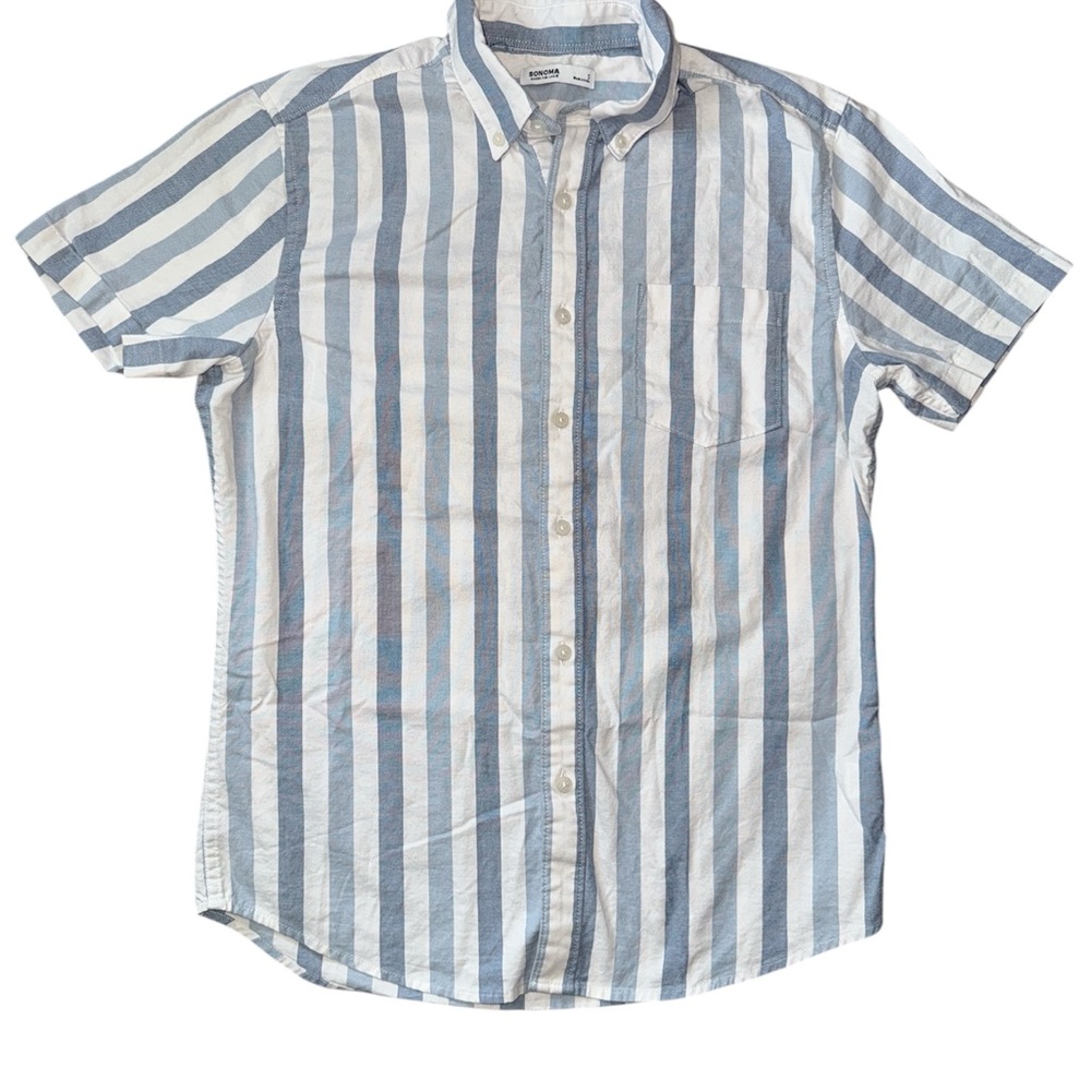 Men's Striped Blue and White Shirt